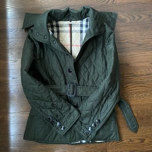 Burberry Olive Green Quilted Rain Jacket